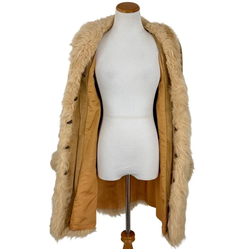 Vtg 60s Leather & Afghan Penny Lane Coat | Free People Boho Indie Luxe Grunge S - Picture 10 of 13